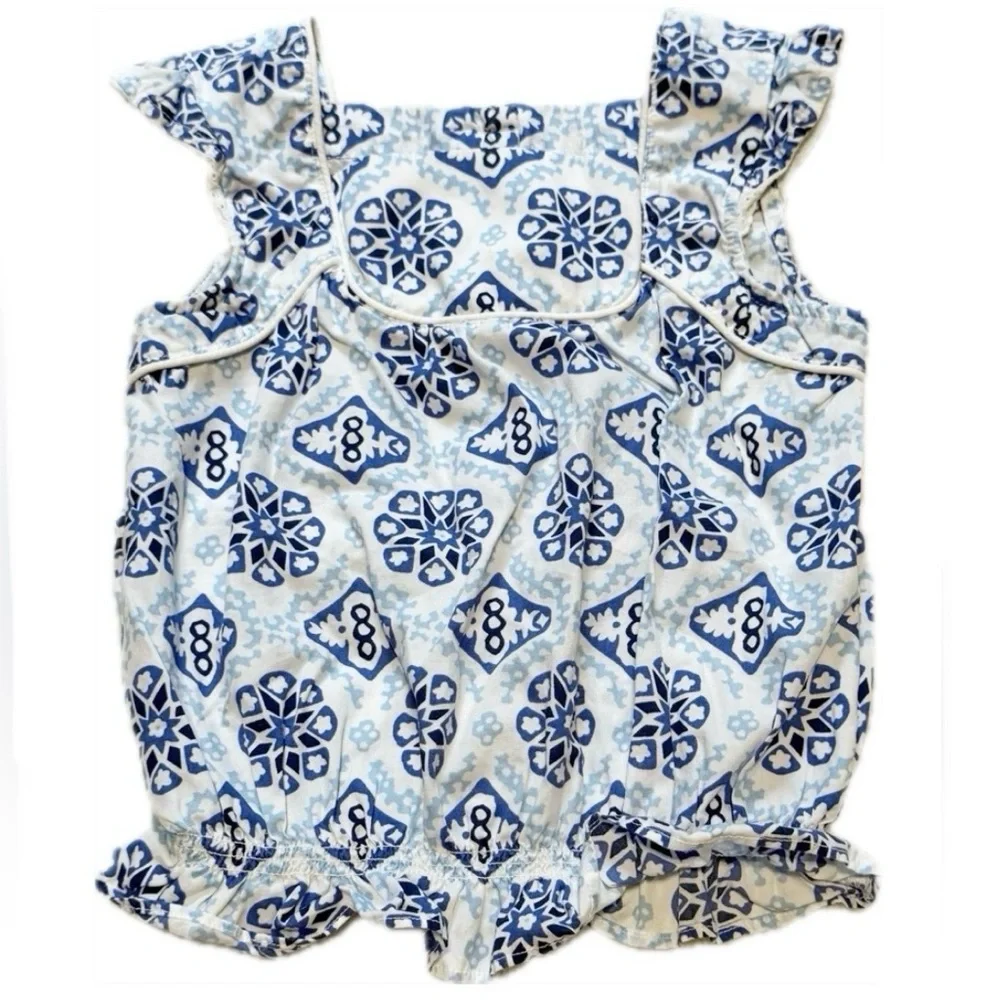 Janie and Jack Blue and White Printed Top